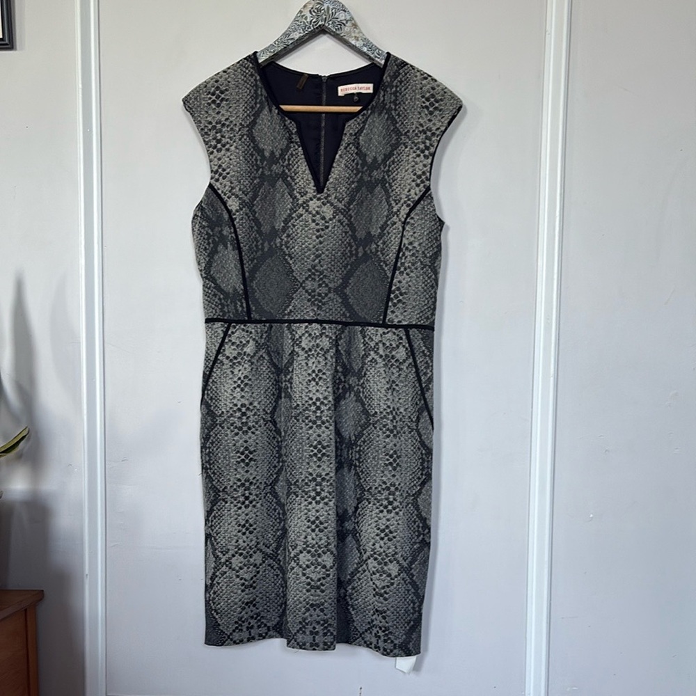 Rebecca Taylor Black and Gray Snake Print Midi Dress -10